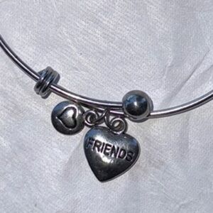 Costume Silver Heart Charm Bracelet, adjustable, “Friends”, preowned